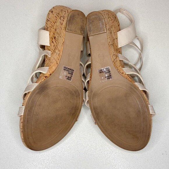 Bass Wedge Sandals Louisa Womens 9 M Strappy Elastic Metallic Beige Resort Vacay - Picture 10 of 11
